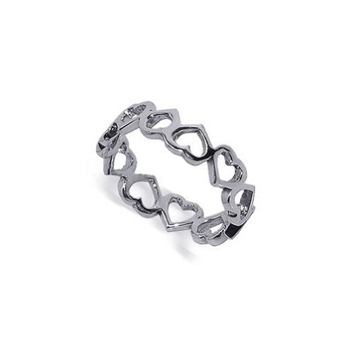 Sterling Silver 5mm Cute Tiny Hollow Hearts Polish Finish Band Ring
