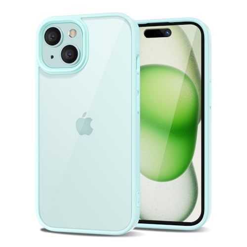 Photo 1 of LoeoeL for iPhone 15 Case Clear, Transparent Hybrid 15 Phone Case [Hard Plastic & Soft Silicone Bumper] Acrylic Non Yellowing Thin Slim Protective Cover for Women, Teal