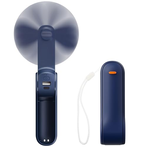 JATEKA 2 in 1 Portable Fan, Folding Fan, Wind Speed 3.5m/s, Silent Fan with Mobile Power, Suitable for Outdoor, Travel, Office