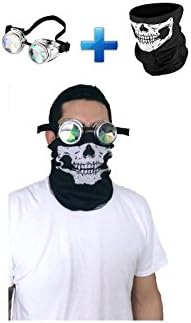 Aosmart Rave Goggles Kaleidoscope Glasses For raves, Skull Mask Bandana Combo