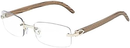 Gift Depot TM Rimless Rectangular Dapper Metal & Wood Eyeglasses / Clear Lens Sunglasses - Frames (Rose Gold & Light Brown Wood)