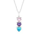 Sterling Silver 3 Stone Custom Simulated Birthstone Heart Drop Mother's Pendant (16