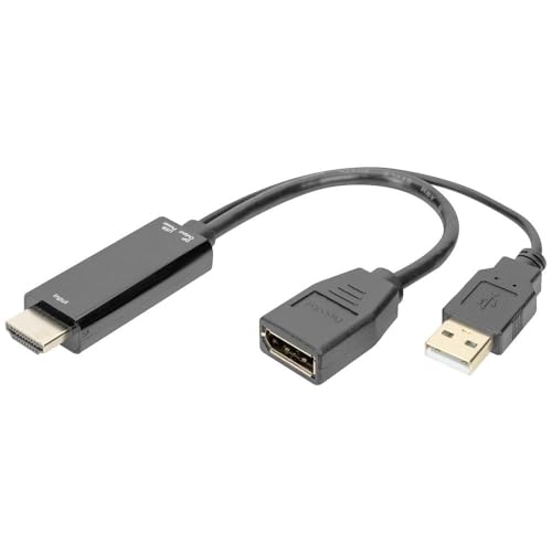 Digitus HDMI to Displayport Adapter UltraHD 4k/30Hz 0.2m HDMI 1.4 DP 1.2 USB A Powered Black