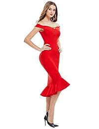 Vestido ajustado de fiesta con volantes y hombros descubiertos para mujer de FLYCOOL