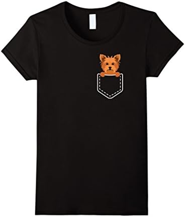 Women's Yorkie in Pocket Shirt Yorkshire Terrier Funny T-Shirt 2017 Small Black