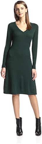 Cashmere Addiction Women's Long Sleeve V-Neck Dress, Pine, L