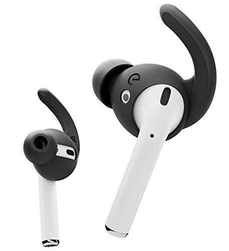 EarBuddyz Ultra Ear Hooks and Covers Compatible with Apple AirPods 1 & AirPods 2 or EarPods Featuring Bass Enhancement Technology (Medium, Black)