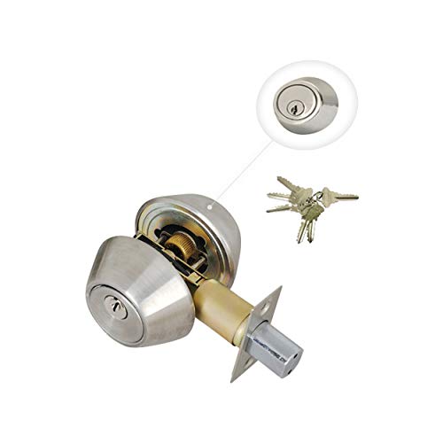 Grip Tight Tools ED06C-3, Set of 3 (Satin Stainless Steel) Combo Entry Lock Set Door Knob and Double Cylinder Deadbolt Alike: SC1 Keyway with 18 Keys Included