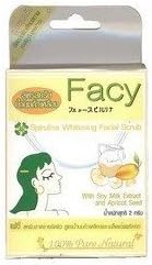 Facy : Spirulina Whitening Facial Scrub with Soymilk Extract and Apricot Seed 2g Product of Thailand by molona
