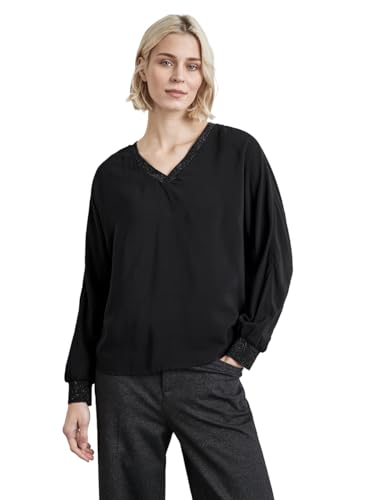 Street One A345198 LTD QR Dolman V-Neck Blouse w Lurex Tapes, Negro, 48 Mujeres