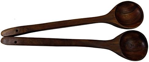 SAAGA Set of 2 Wooden 11.5 inches Serving Ladles with 9 inches long handle / Handmade : 11.5x2.5 inches (LxB)