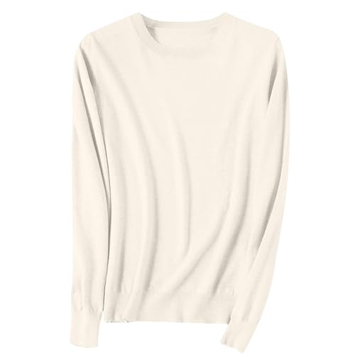 Ladies Jumpers, Women's Jumpers Long Sleeve Lightweight Knitted Pullover Crewneck Elegant Oversized Comfy Solid Color Sweaters XS Beige
