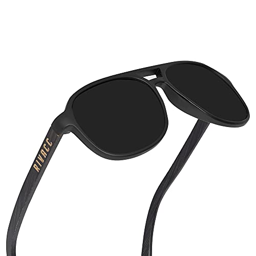 Rivacc Lentes de Sol Polarizados con Protección UV400 y Bisagras Flexibles, Unisex para Hombre y Mujer, Hechos a Mano con Madera de Bambú, Incluye Estuche, Milan