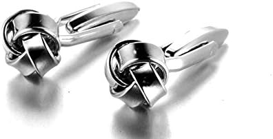 Stainless Steel Cufflinks for Men; Knot Shaped Silver Cuff Links Perfect for Engagement Parties Weddings or Bar Mitzvah, Tarnish Free by MJ Jewelry