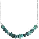 OdrillionGems Natural Raw Emerald Gemstone Rough Bar Necklace, Chakra Healing Crystals Beads, May Birthstone, Minimalist Jewelry, Rhodium Plated, 925 Sterling Silver, Women Gift, 18 inch
