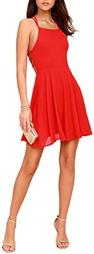 Women's Cross Lace Up Backless Spaghetti Strap Midi Skater Dress