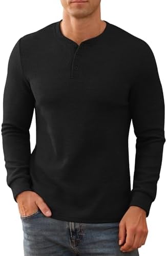 ZITY Long Sleeve Henley Shirts for Men Casual Waffle Thermal