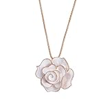 Lureme 3D Enamel White Rose Shaped Pendant Gold Tone Long Chain Necklace for Women Girls 01001256-1