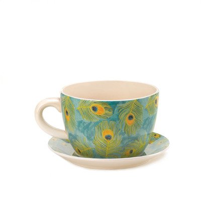 Peacock Feather Dolomite Tea Cup Planter - 4.5 inches
