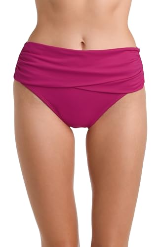 La Blanca Women’s Island Goddess Mid Waist Pant Bikini Swimsuit Bottom, Magenta, 10