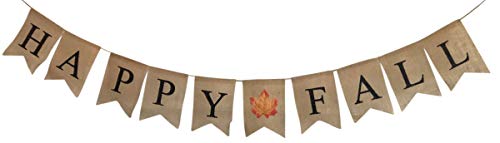 Jolly Jon Happy Fall Burlap Banner - Assembled with Maple Leaf Design - Harvest Time & Halloween Party Decor - Thanksgiving Pre Strung Holiday Garland