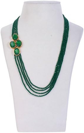 Green Metal 4 Line Emerald Stone Pendant Necklace Jewellery for Women