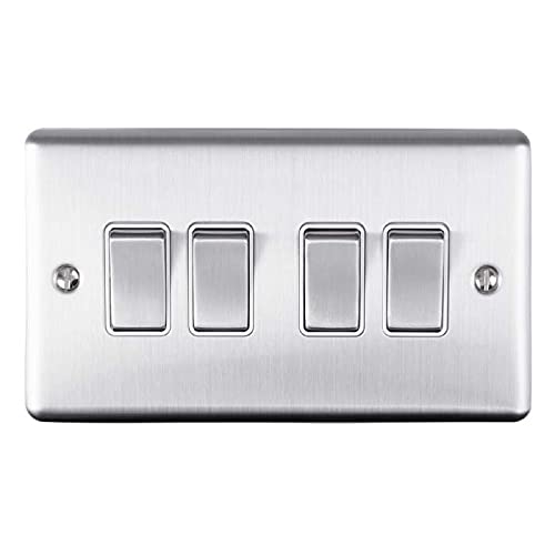 Enhance Decorative 4 Gang Switch Satin Stainless Finish with White Trim