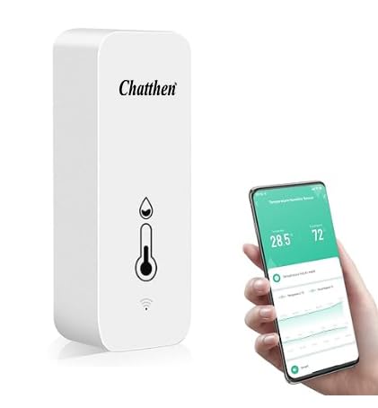 Chatthen WiFi Room Thermometer Hygrometer, Tuya Digital Indoor Temperature Humidity Sensor with Smart App and Data Recording, for Baby Rooms, Greenhouses accessories, Garage, Office（1 Pack）