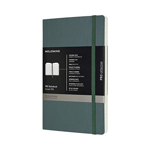 Moleskine Pro Notebook for the Office, Soft Cover With Elastic Closure, Organized Layout With 8 Detachable Sheets, Colour Forest Green, Large Format 13 x 21 cm