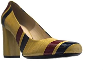 Dries Van Noten Camel Leather Pump With Black/Wine Stripes