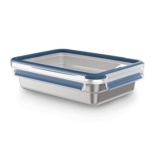 Emsa Clip & Close Leak-Proof Stainless Steel Food Storage Container, 1.2 Litre Capacity, Rectangular, Dishwasher Safe, Oven Safe, N1150500