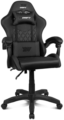 Drift gaming dr35 - cadeira profissional, couro sintético, apoios de braços acolchoados, pistão classe 3, base de nylon reforçada, assento giratório, altura ajustável, almofada lombar/cervical, cor preta