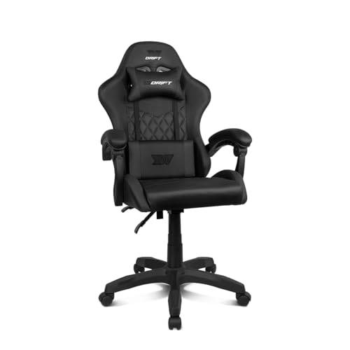 DR35 - Silla Profesional, Polipiel, Reposabrazos Acolchados, Pistón Clase 3, Base Nylon Reforzada, Asiento basculante, Altura Regulable, Cojín Lumbar/Cervical, Negro