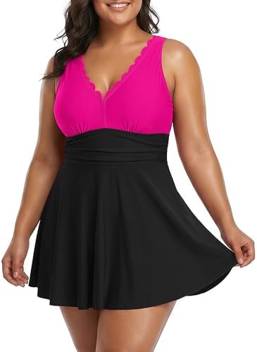 fit and flare swim dress Sunny Angela Women's Classic Piped Fit and Flare Swim Dress
