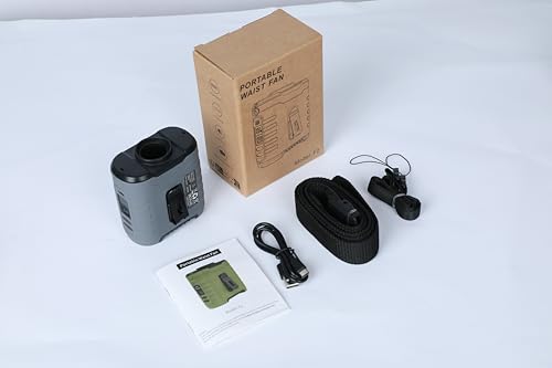 6-in-1 Waist Clip Fan, T-Shirt Fan, 10000 mAh, 5 Speed Levels, 8-40 Hours Running Time, USB Rechargeable, for Construction Site, Outdoor, Hiking, Working in Summer with COB Light & Power Bank