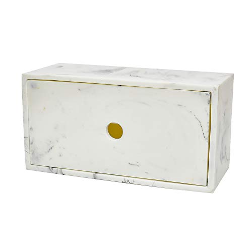 Jung Ford Retangular Tissue Box Cover, Facial Napkin Holder for Living Room Bathroom Office Marble-Imitated Made of Resin