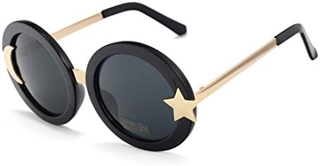 Nuni Women's Glitter Shell-effect Acetate Moon Star Accent Round Sunglasses (black, black)