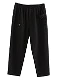 Minibee Women's Elastic Waist Casual Crop Linen Pull on Pants Black 2XL