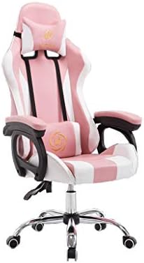 QZ HOME Computer Chair E-Sports Chair Racing Seat Task Table and Chair Game Swivel Chair Office Chair Reclining Game (Color : Pink/White)