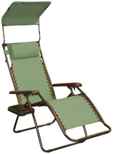 Bliss Hammocks Zero Gravity Chair with Canopy and Side Tray, Sage Green, 26" Wide