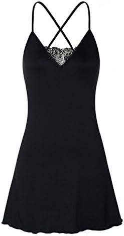 Sviuse Women's Sexy Lace Sleepwear V-Neck Lingerie Sleeveless Crochet Trim Nightgown Dress S-XXL(L, Black)