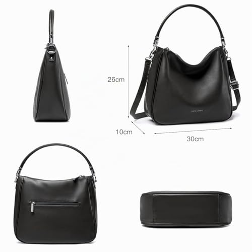David Jones - Women's Hobo Shoulder Bag - Faux Leather Shoulder Bag - Medium Long Handle Handbag - Classic Fashion and Practical Elegant - Black