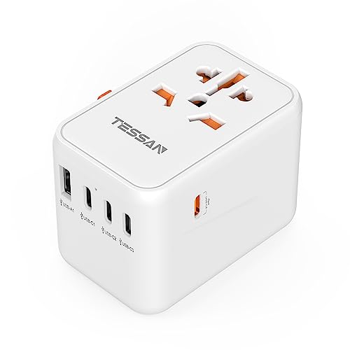 TESSAN 65W GaN Reiseadapter Weltweit mit 1 USB A und 4 USB C, Weiß