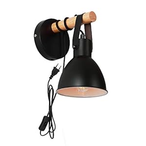 Wandlamp hout industrie retro vintage zwarte lamp met EU stekker en schakelaar, inclusief 5W E27 LED lamp