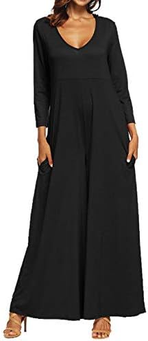 Orangeskycn Women Jumpsuits and Rompers,Casual Long Sleeve Solid V-Neck Long Wide Leg Pants