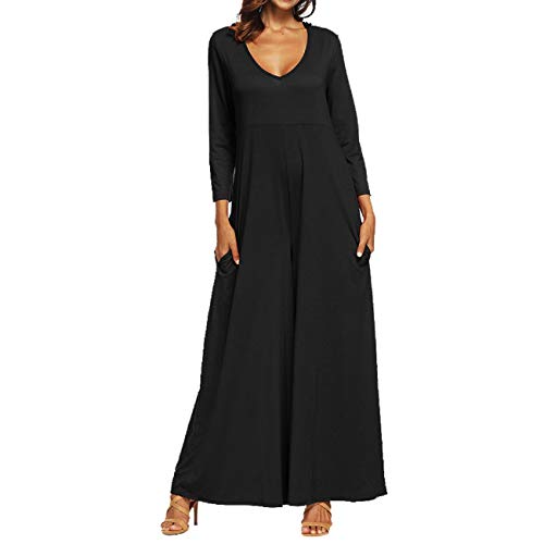 Orangeskycn Women Jumpsuits and Rompers,Casual Long Sleeve Solid V-Neck Long Wide Leg Pants