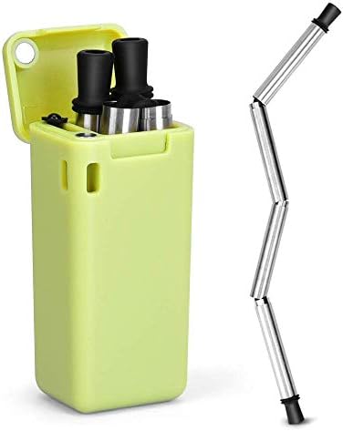 Collapsible Straw Reusable Stainless Steel, Foldable Drinking Straws Keychain Final Folding Premium Food-grade Portable Set with Hard Case Holder Cleaning Brush for Travel, Household
