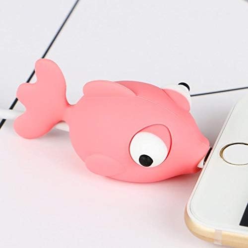 The Purple Tree Animal Bite USB Cable Protector for Charging Cables -1pc, (Pink Fish), Big Size USB Cable Bites, Cable Bite Protector, USB Cable Organizer Protector for iPhone and Android