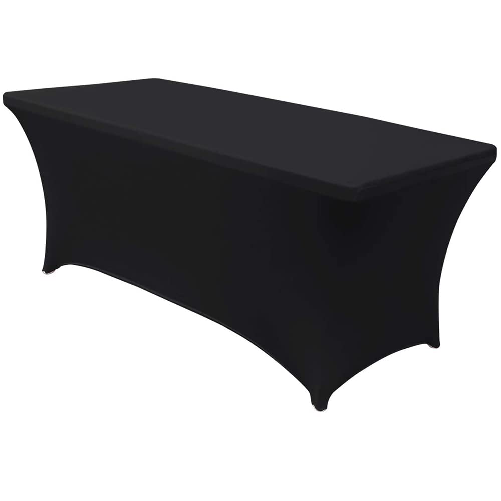 Namvo Stretch Tablecloth, 6ft Rectangular Spandex Dinner Table Cloth Four-Way Tight Fitted Elastic Stretch Table Cover Tabletop Protector for Wedding Bar Banquet Party - Black