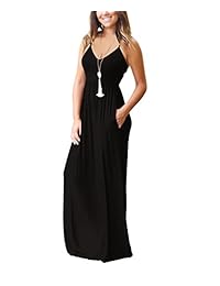 Chic-Lover - Maxivestido para mujer, liso, suelto, estilo casual, con bolsillos, estilo vacacional